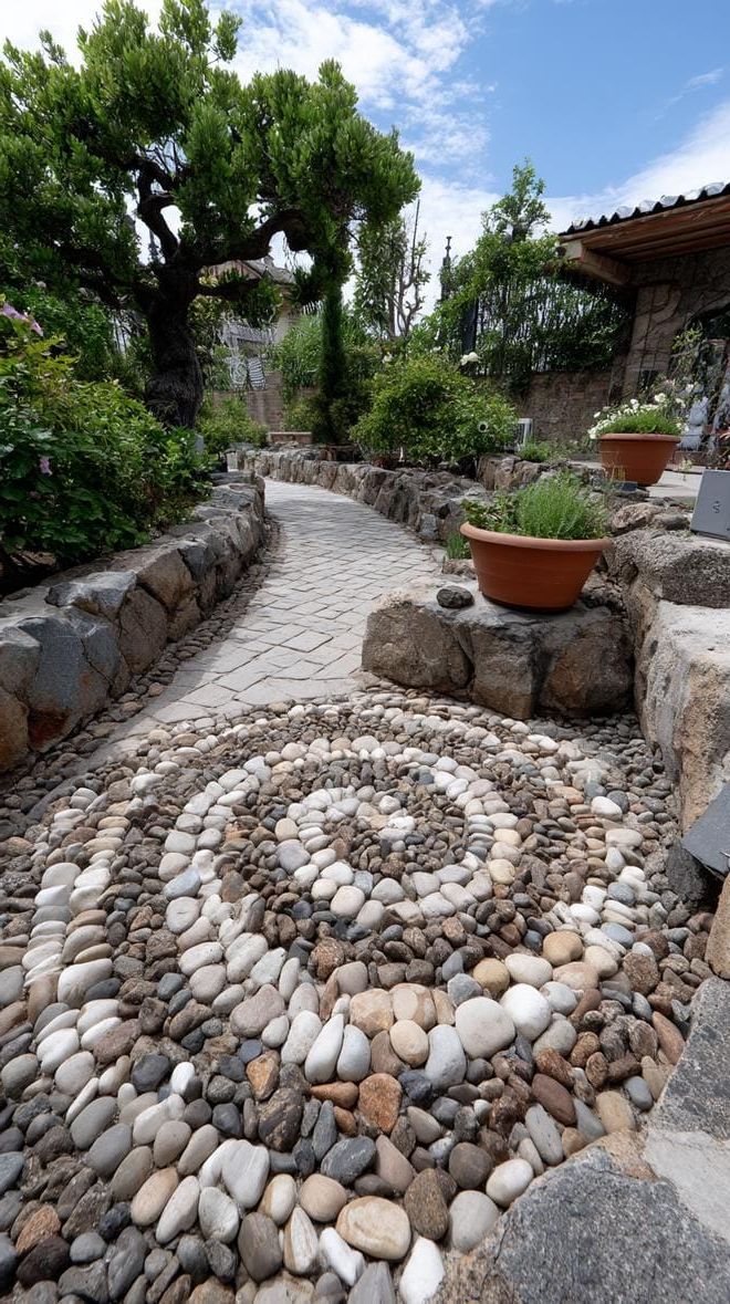 17. Swirling pebble mosaic as garden focal point-2