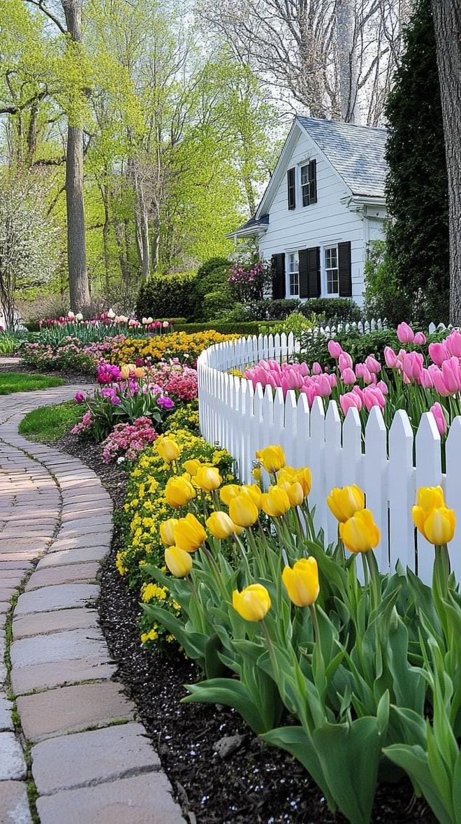 2. White picket fence lined with lush garden beds-0