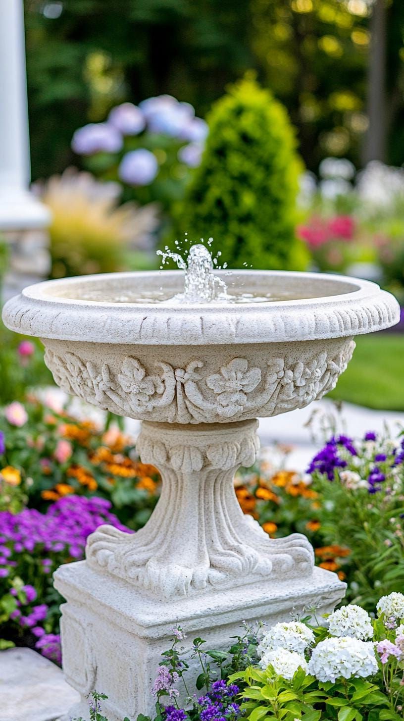 18. Fairy tale stone fountain beyond flowered gate-1