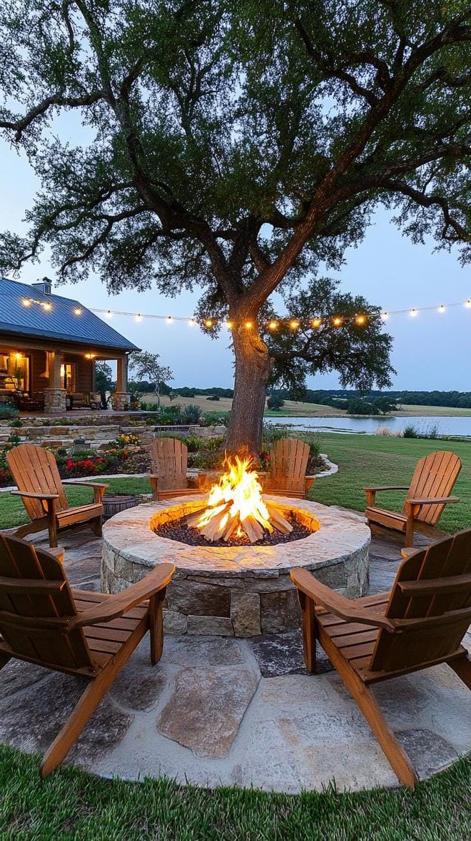 16. Backyard stone fire pit with farmhouse chairs-0