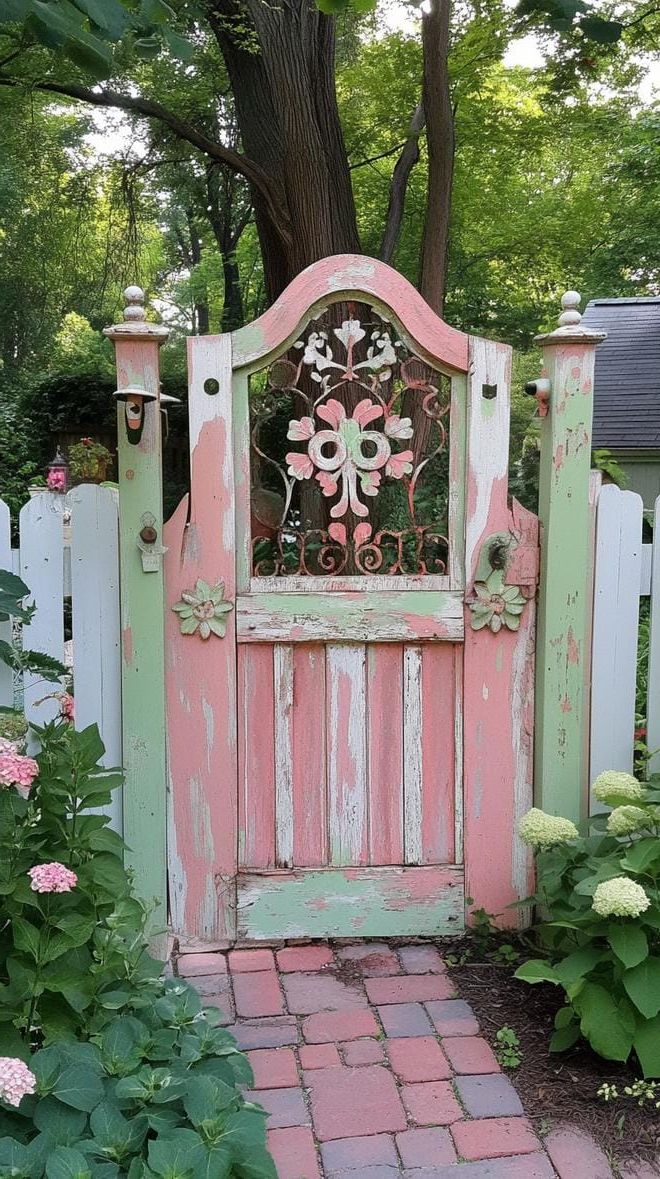 37 Magical Garden Ideas for a Whimsical Backyard 71 27. Garden gate made of mismatched vintage doors-2