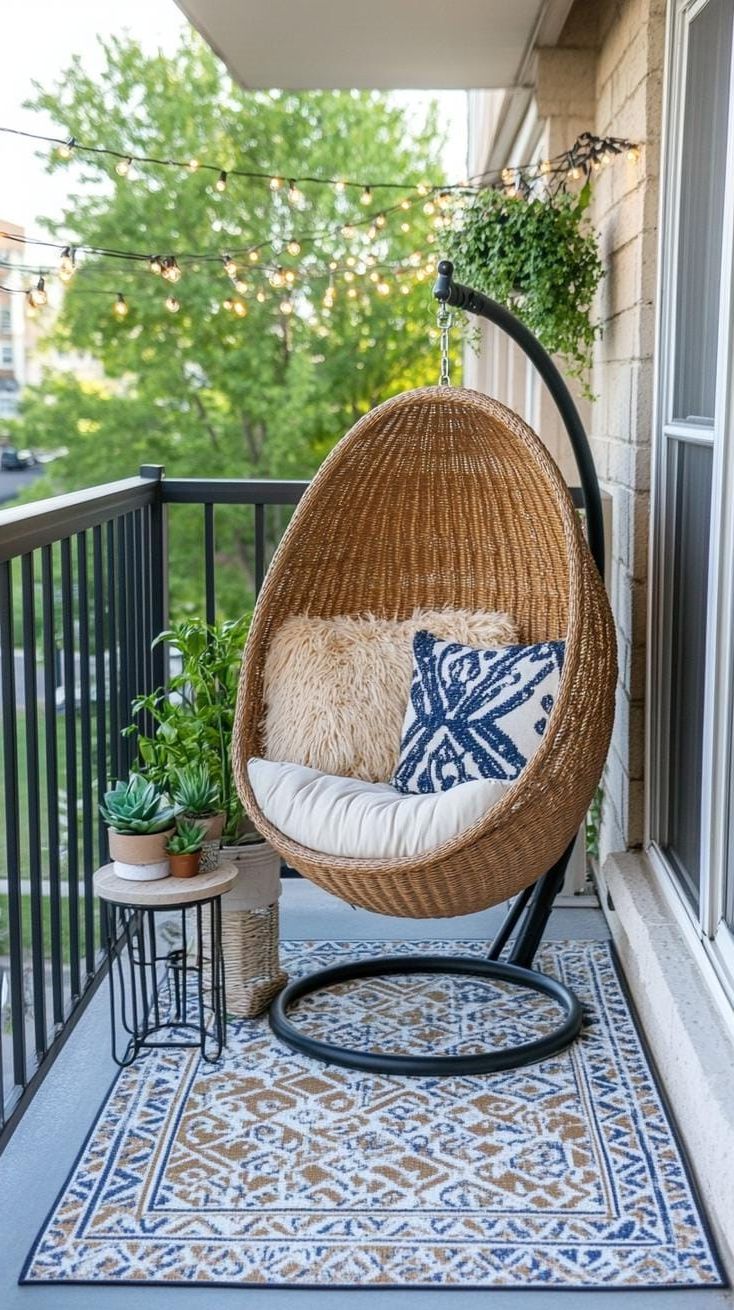 29. Small balcony patio with modern hanging chair-0
