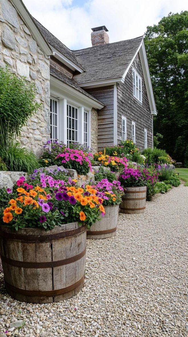 21. Gravel garden with rustic watering trough planters-0