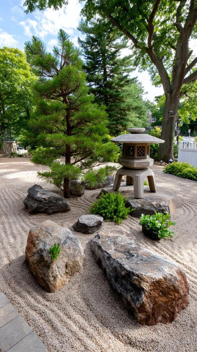 28. Zen garden with sculpted gravel and stone lanterns-0
