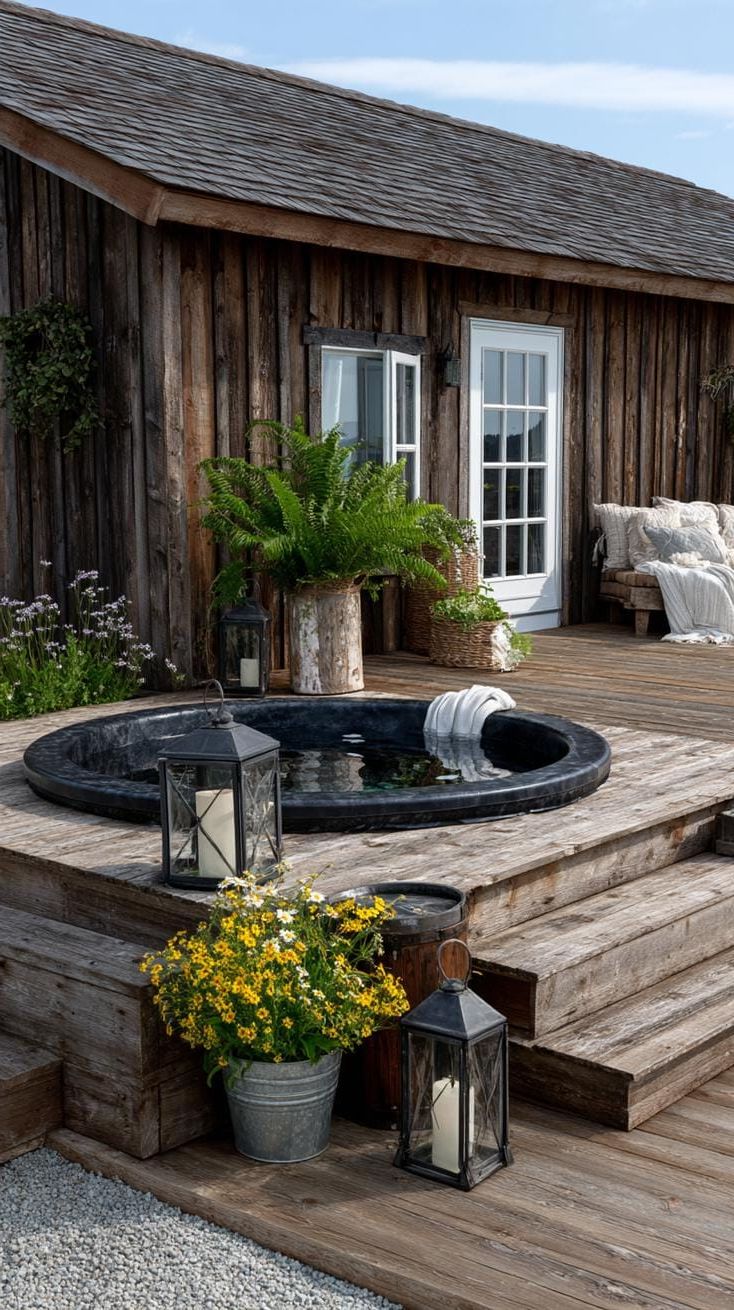 Escape to Paradise: Discover 31 Stunning Hot Tub Ideas for Your Backyard Oasis 40 12. Farmhouse-style galvanized steel hot tub-3