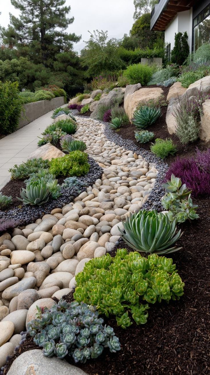 1. Spiral pebble path surrounded by succulents-2