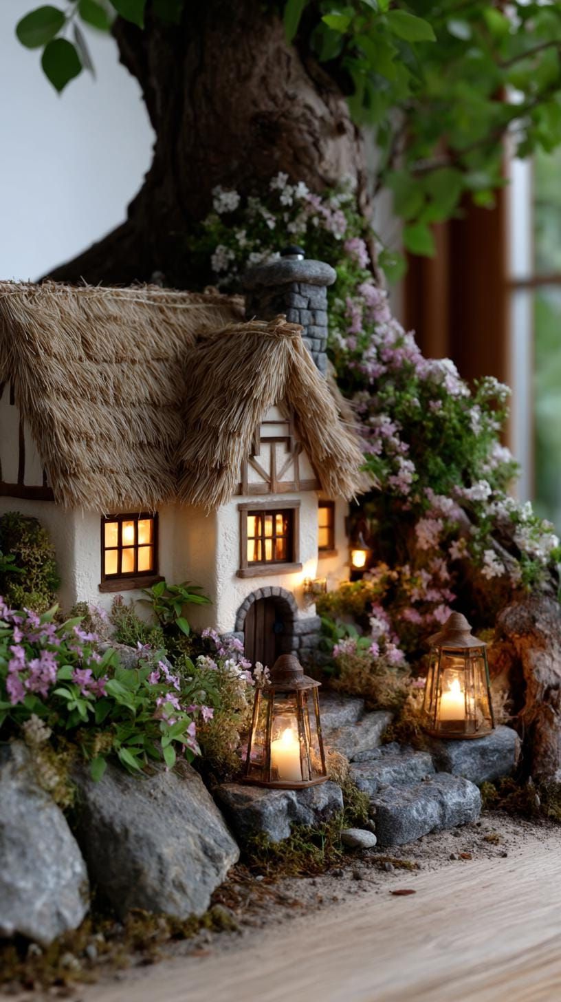 37 Magical Garden Ideas for a Whimsical Backyard 13 5. Fairy cottage nestled at tree base-1