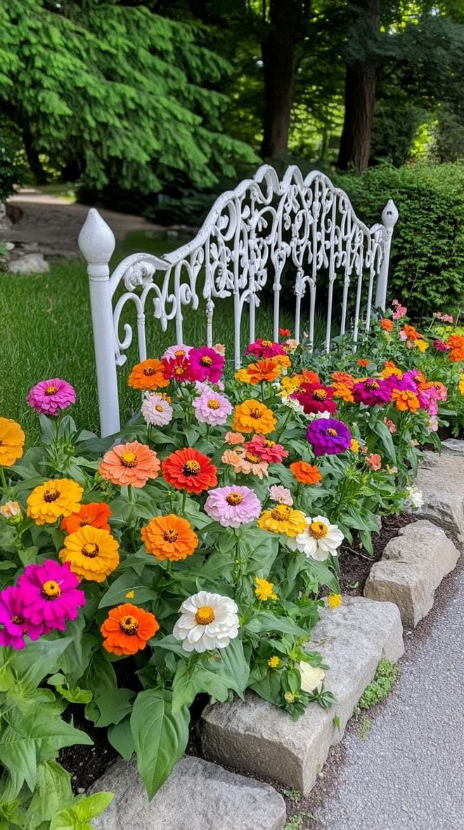 29 Charming Vintage Garden Decor Ideas: Embrace Rustic Beauty Outdoors 17 7. Old metal bed frame turned into flower bed-1