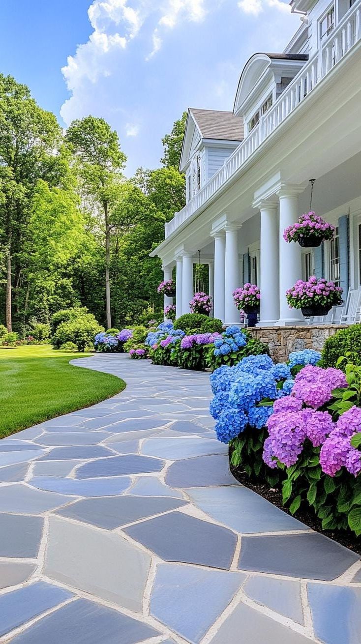 6. Hydrangea-lined walkway to farmhouse entrance-2