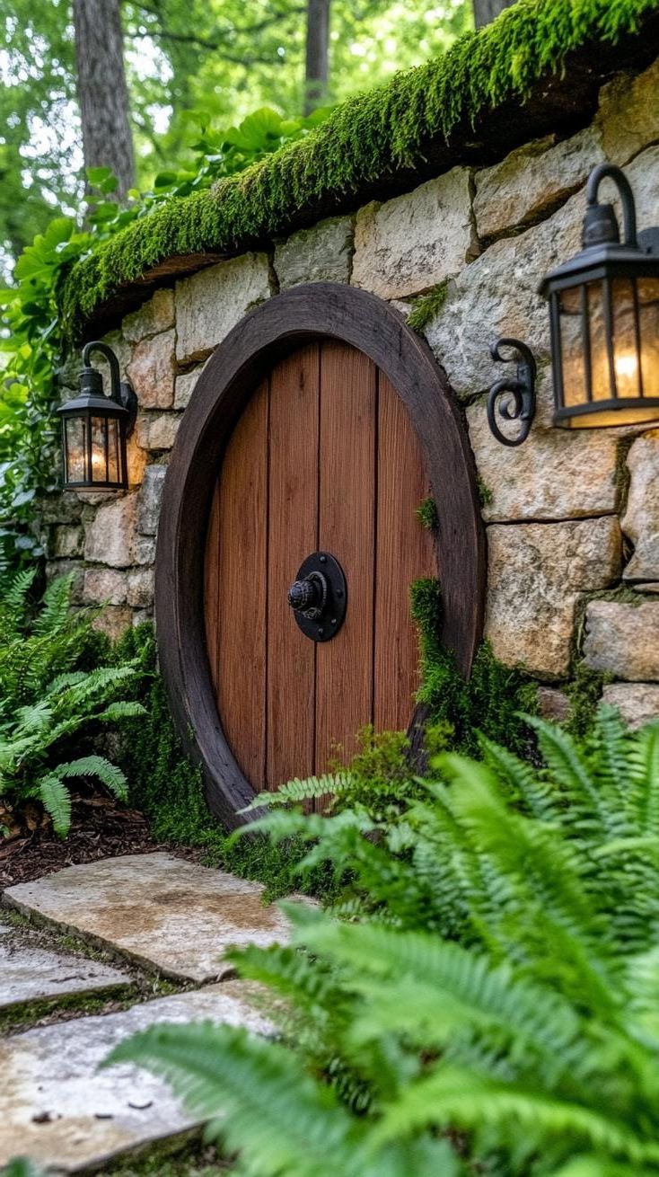 37 Magical Garden Ideas for a Whimsical Backyard 64 25. Tiny hobbit door in stone wall-0