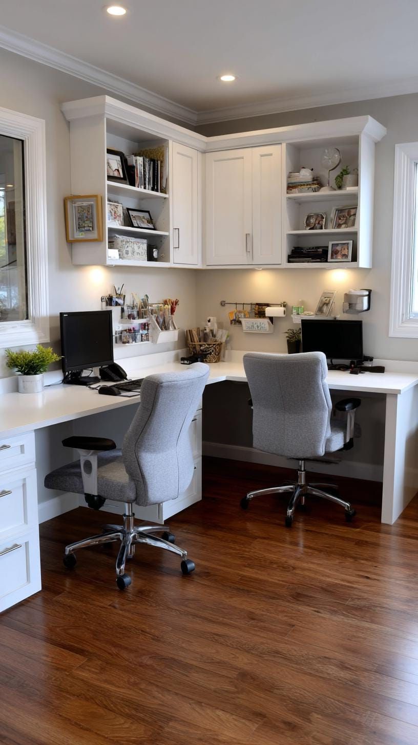 21 Creative Small Office Ideas for Home and Work 23 8. Custom corner built-ins for two-person workspace-1