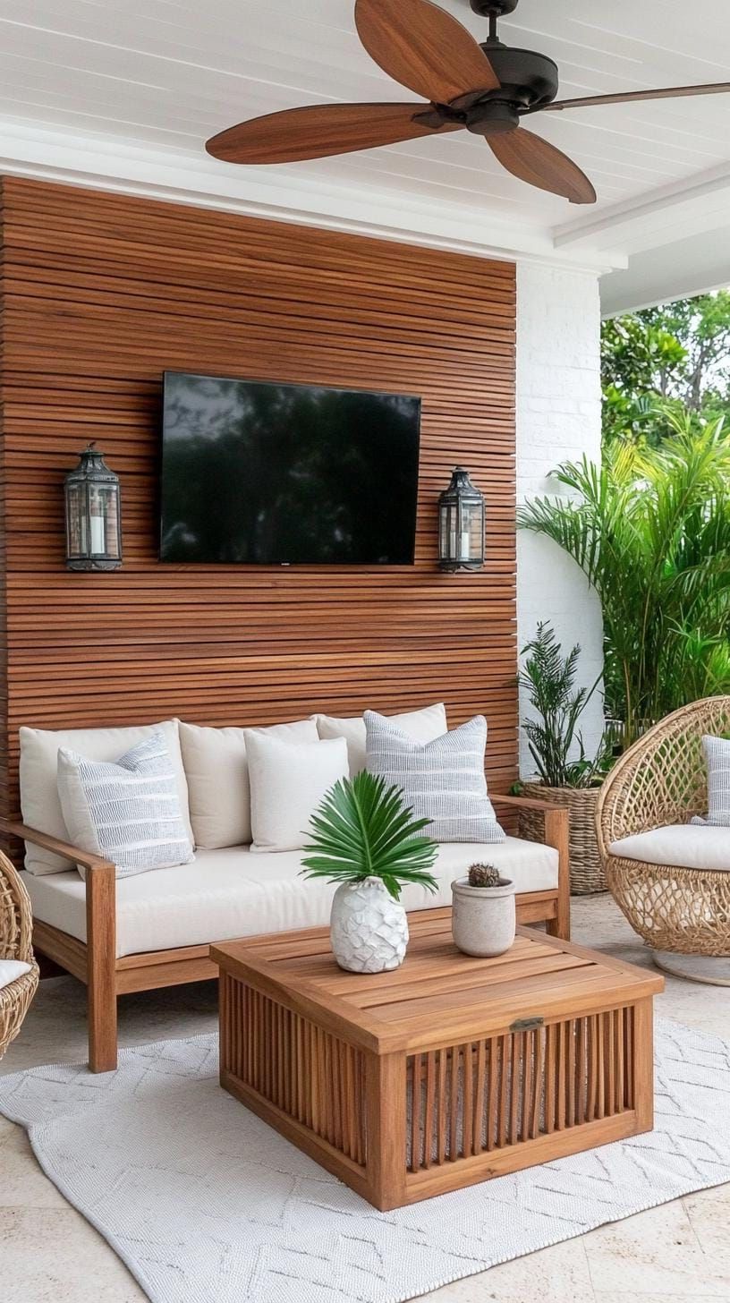 30. Backyard patio with TV mounted on wood wall-0