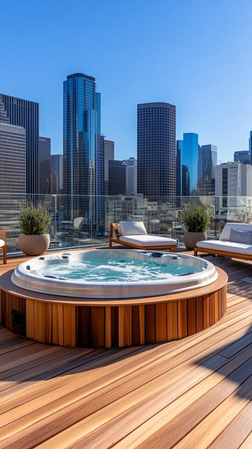 Escape to Paradise: Discover 31 Stunning Hot Tub Ideas for Your Backyard Oasis 30 10. Rooftop hot tub with panoramic views-1