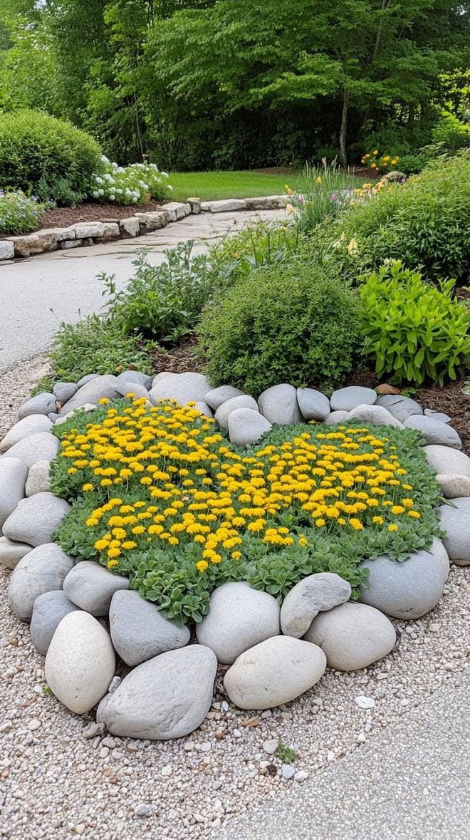 13. Heart-shaped rock bed filled with sedum-0