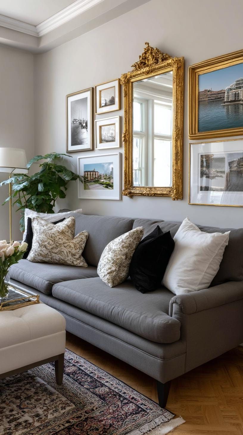 37 Gallery Wall Decor Ideas to Transform Any Room 61 20. Vintage mirror combo wall alternating mirrors with antique art prints-0