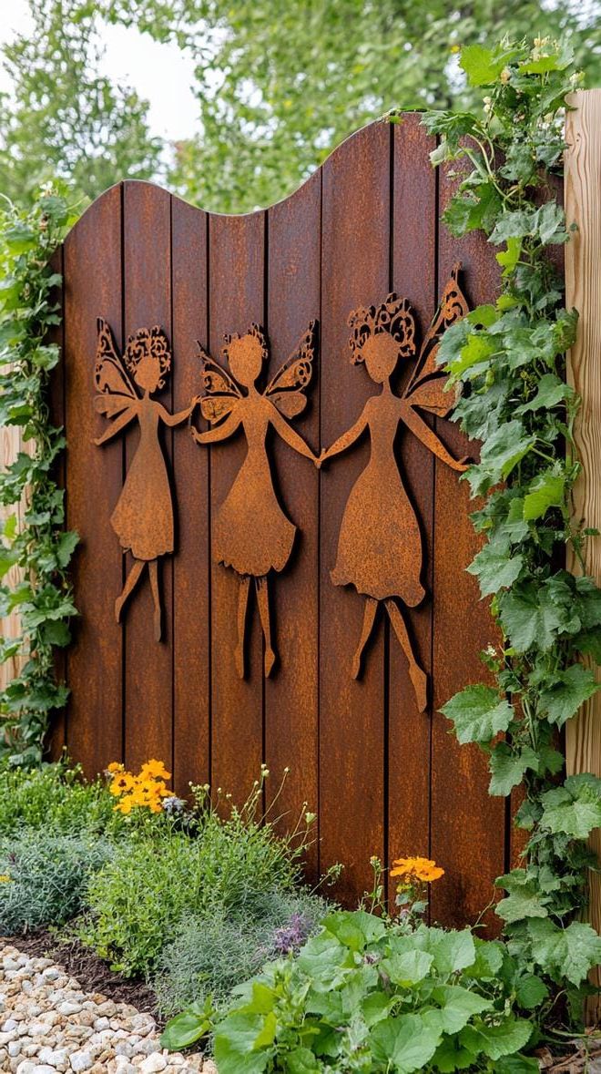 37 Magical Garden Ideas for a Whimsical Backyard 56 22. Reclaimed wood fence with fairy silhouettes-1