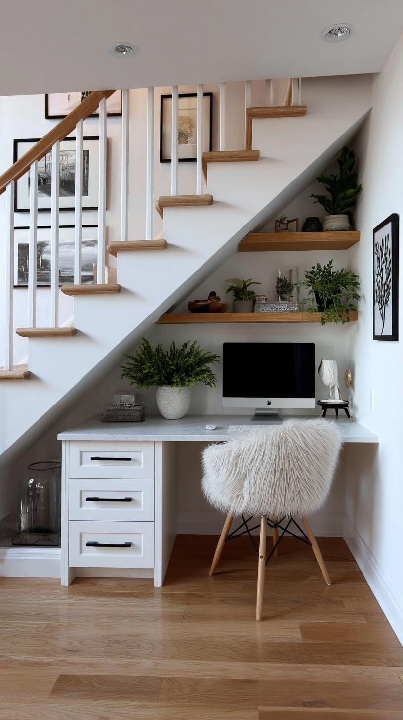 21 Creative Small Office Ideas for Home and Work 53 20. Compact hallway office with under-stair desk-1