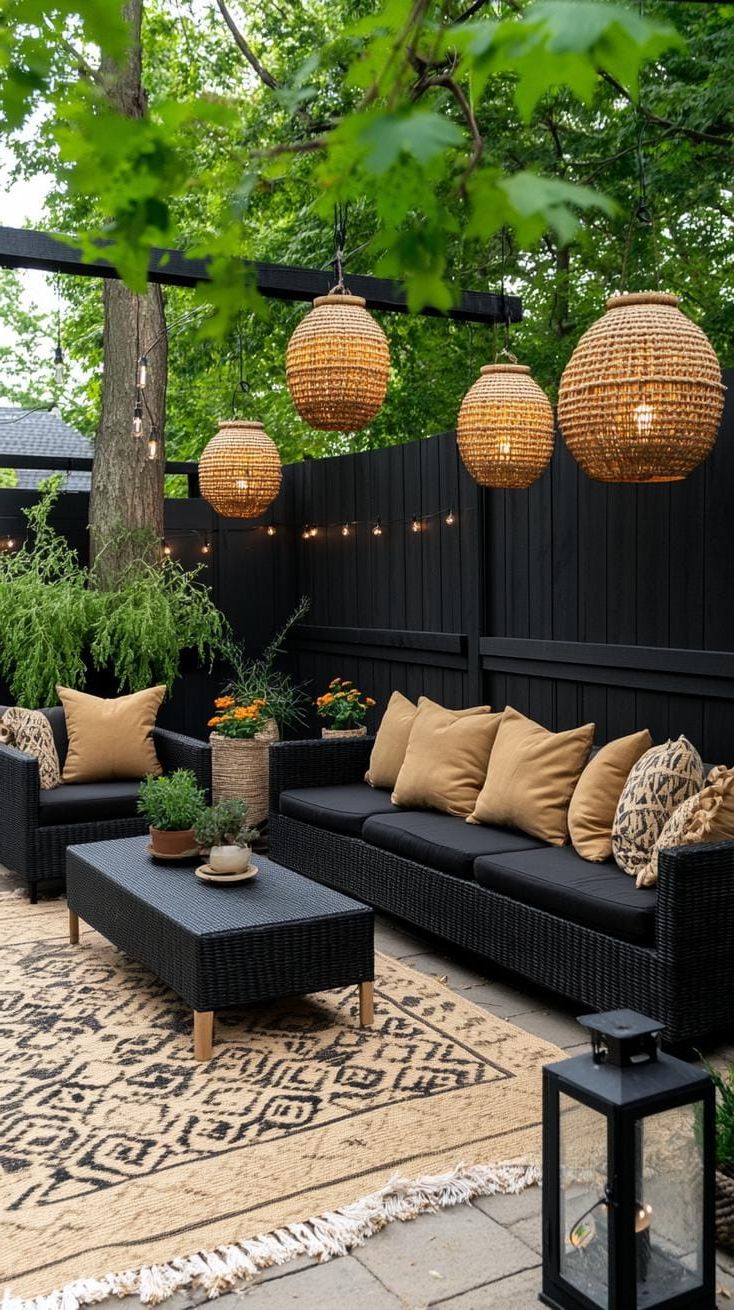 37. Black and tan outdoor patio with geometric decor-2