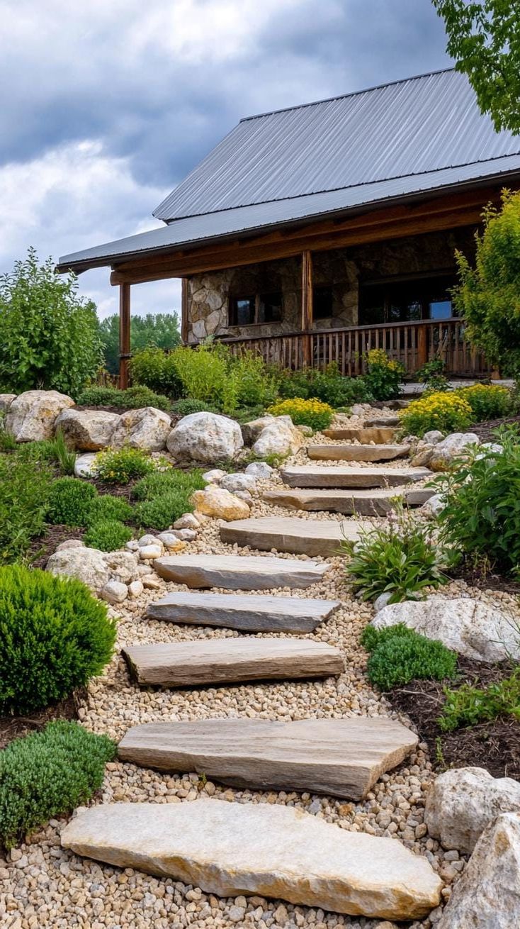 10. Rock garden with low bushes and rustic edging-2