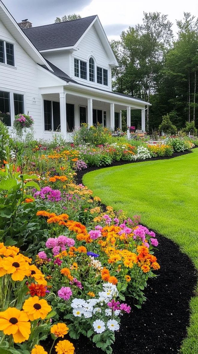 19. Black mulch flowerbeds with clean geometric layout-1