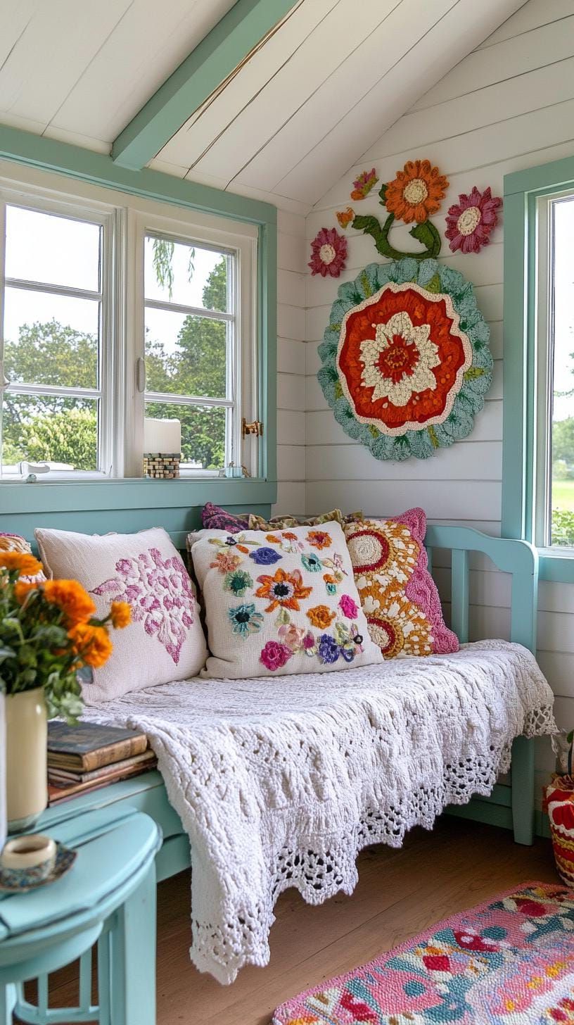 21 She Shed Interior Ideas for a Personal Backyard Retreat 39 11. Cottage-style shed with floral wallpaper and cozy daybed-1