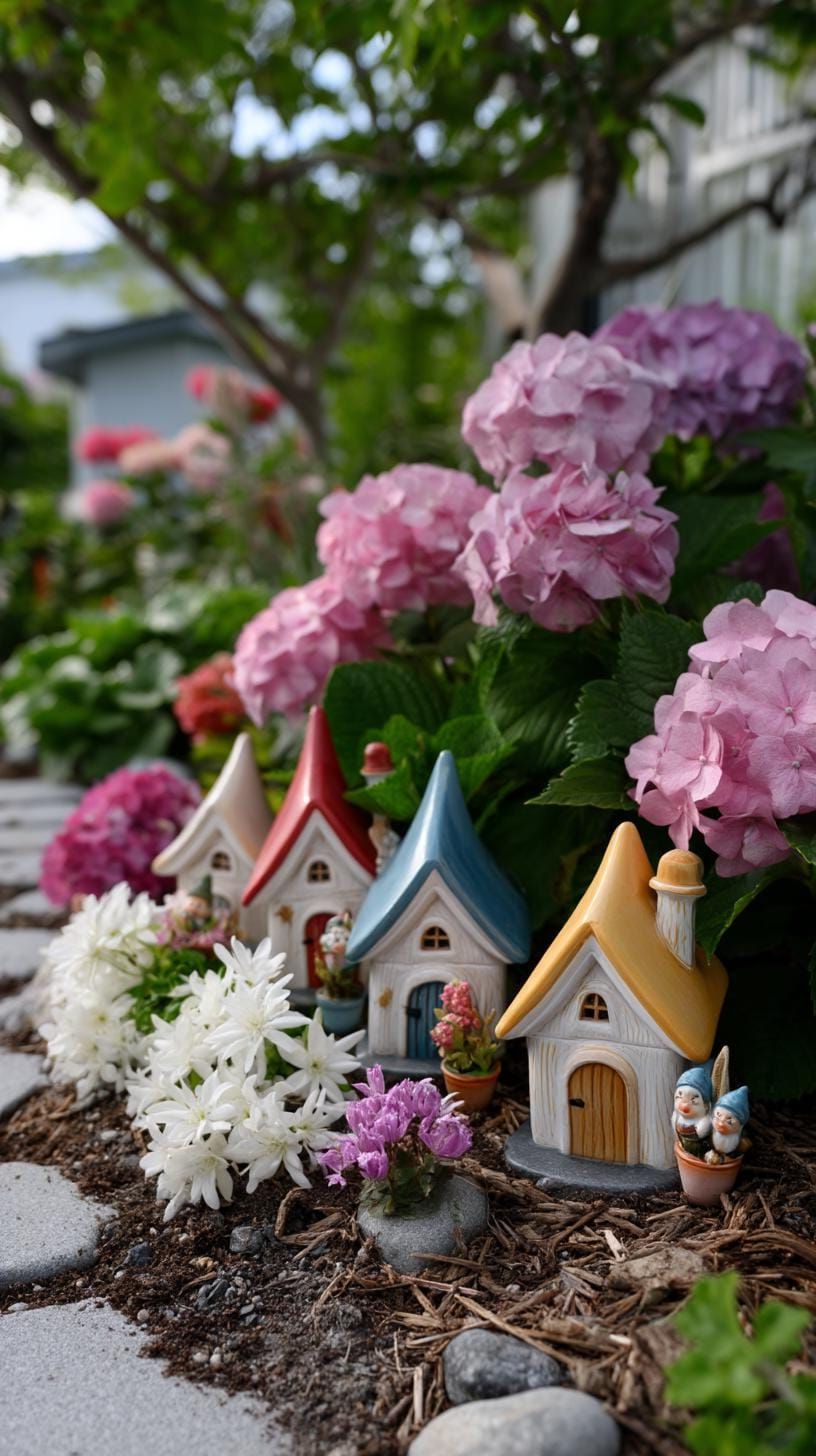 37 Magical Garden Ideas for a Whimsical Backyard 36 15. Gnome village nestled in flower border-0