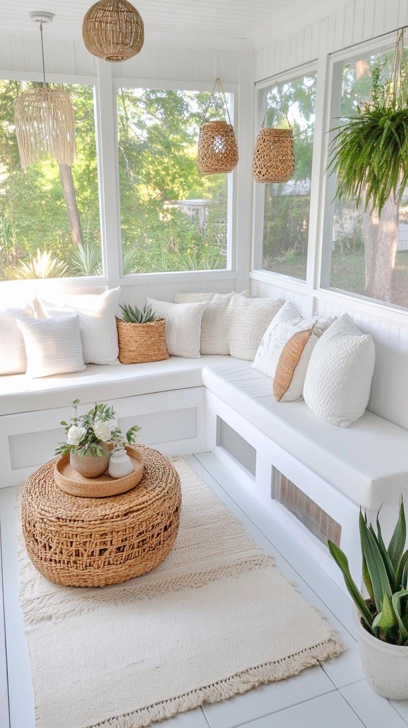 21. Porch with built-in storage benches and woven accents-2