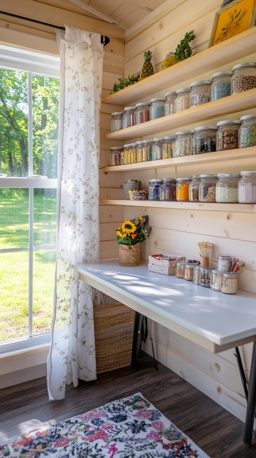 25 Craft Room Inspiring Ideas for Organization & Decor! 65 25. Cozy nook craft room with floating desk and soft light-0