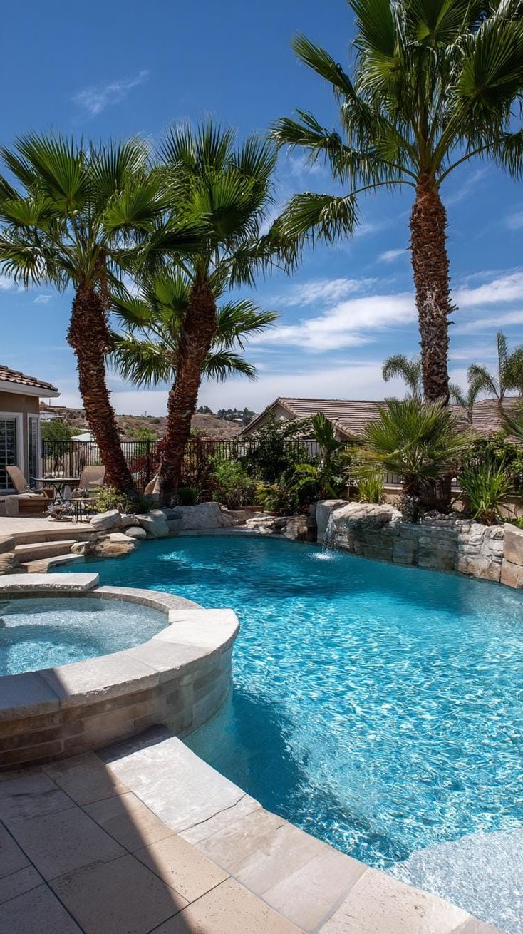 Escape to Paradise: Discover 31 Stunning Hot Tub Ideas for Your Backyard Oasis 7 3. Pool with attached hot tub and tanning ledge-0