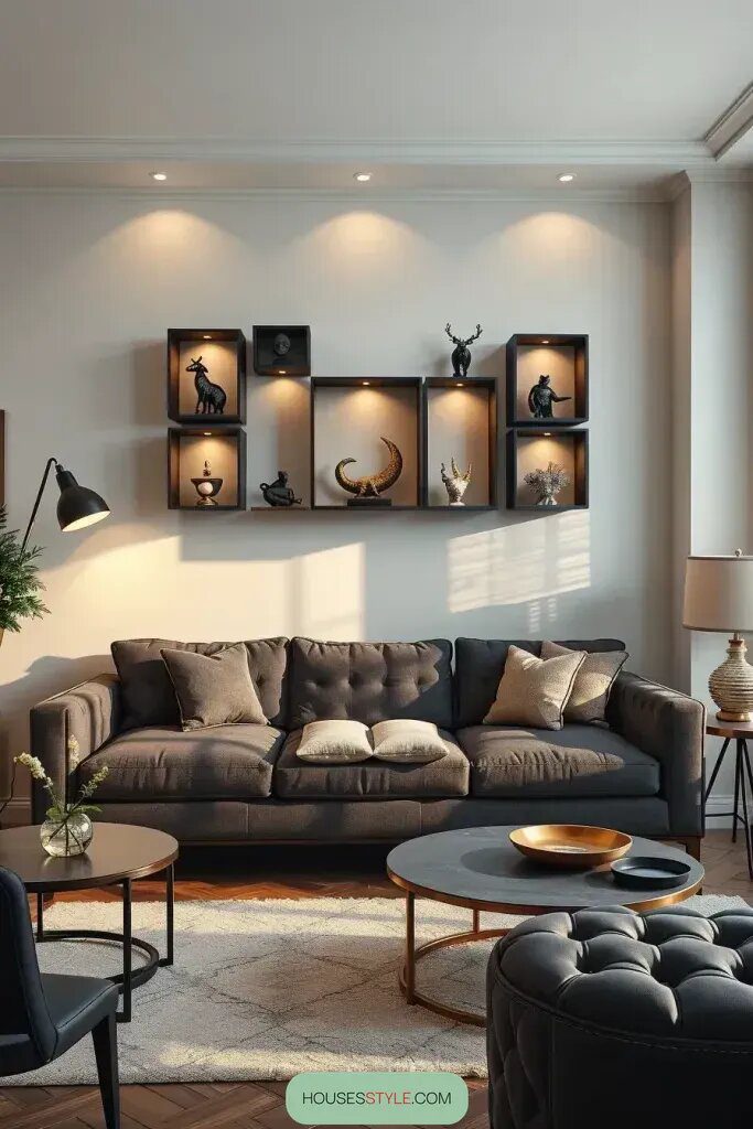Living Room with 63 Stylish Above Sofa Wall Decor Ideas 55