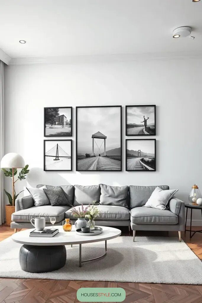 Living Room with 63 Stylish Above Sofa Wall Decor Ideas 30