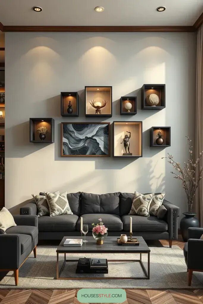 Living Room with 63 Stylish Above Sofa Wall Decor Ideas 56