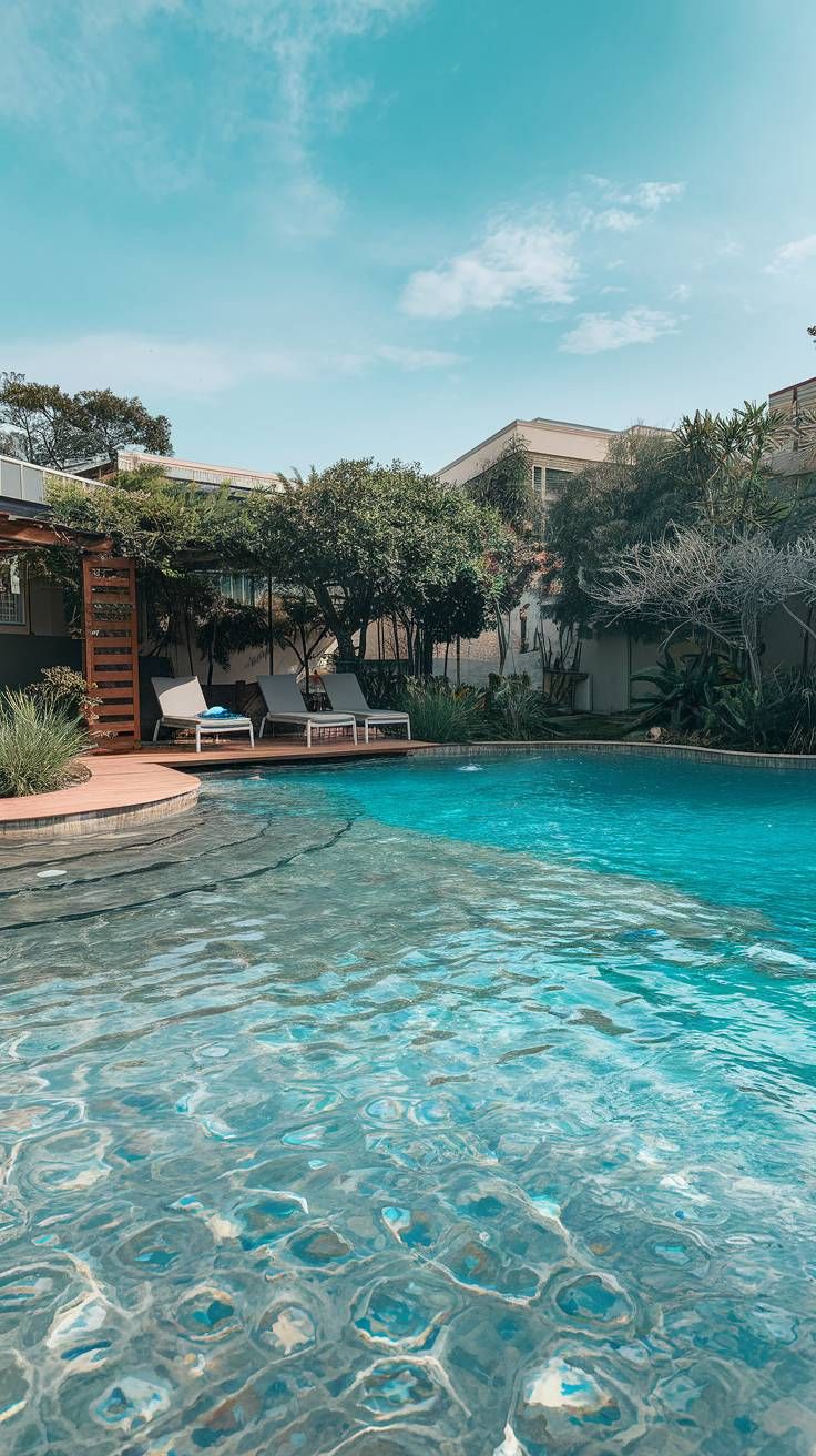 20 Pool Designs That Will Make a Splash in Your Outdoor Space 10 9. Blue Hue Pool with Wooden Deck