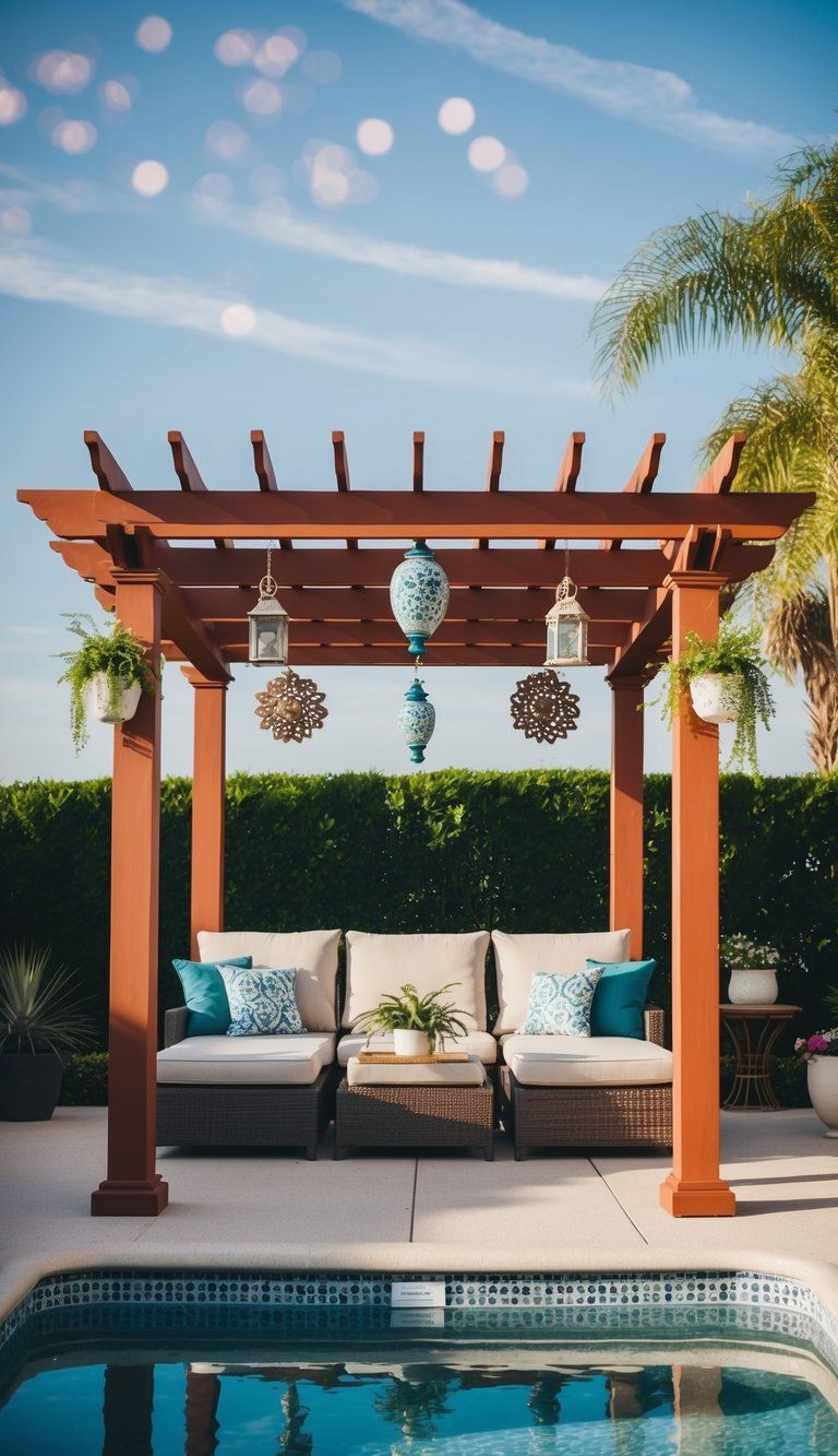 17 Creative Decorating Ideas 14 A pergola shades a pool deck adorned with 17 decorative elements