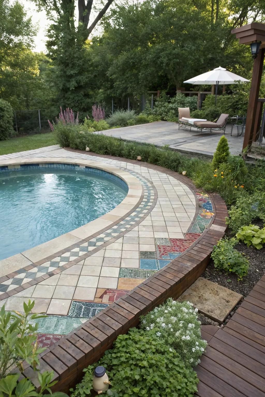 Mixing tiles offers an eclectic, personalized touch to your pool deck.