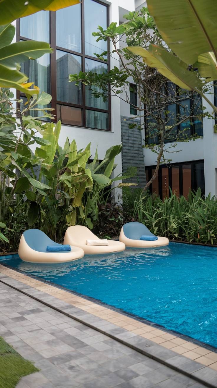 20 Pool Designs That Will Make a Splash in Your Outdoor Space 19 18. Tropical Pool with Floating Chairs