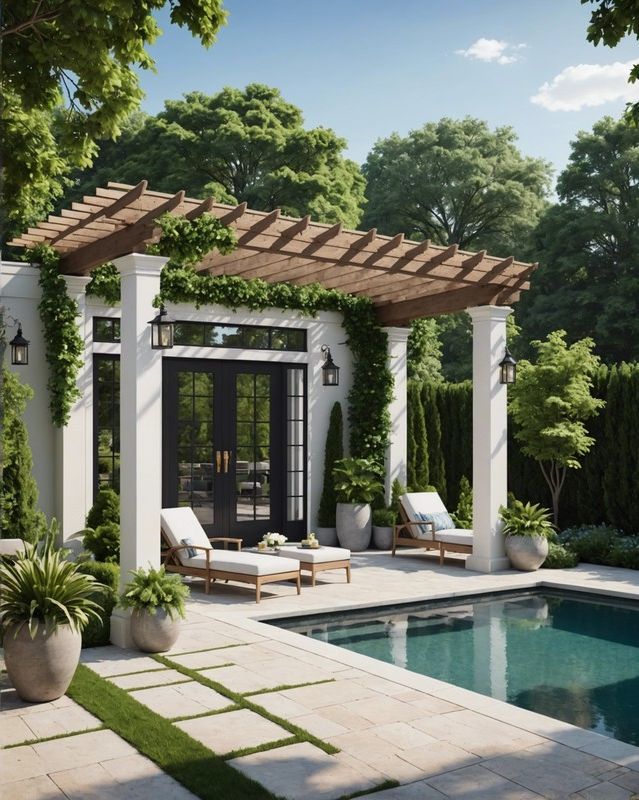 Revamp Your Poolside Paradise: 20 Cabana Ideas 10 Chic Pool House with Pergola Entrance