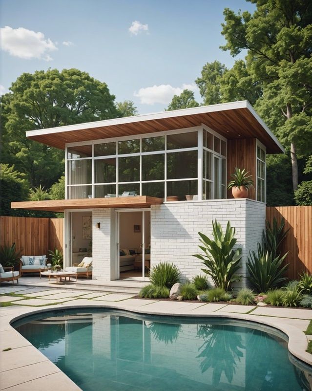 Revamp Your Poolside Paradise: 20 Cabana Ideas 15 Mid-Century Modern Pool House with Decorative Block Walls