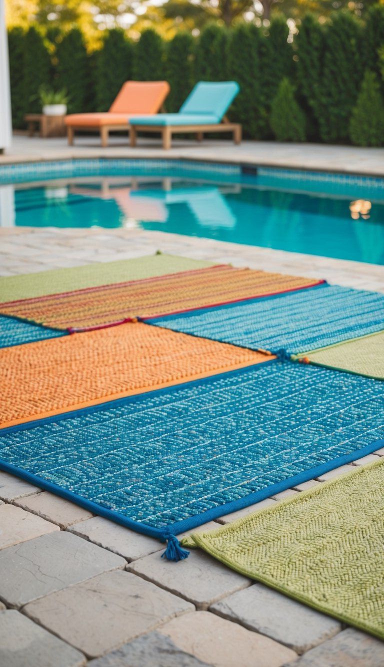 17 Creative Decorating Ideas 12 Colorful outdoor rugs add texture to a pool deck, creating a vibrant and inviting space for lounging and entertaining