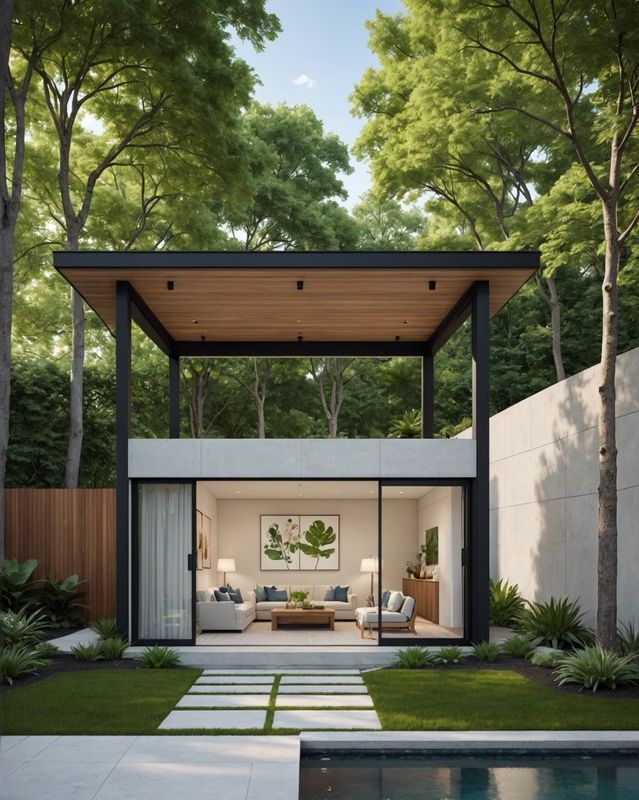 Revamp Your Poolside Paradise: 20 Cabana Ideas 6 Minimalist Cabana with Sliding Glass Doors