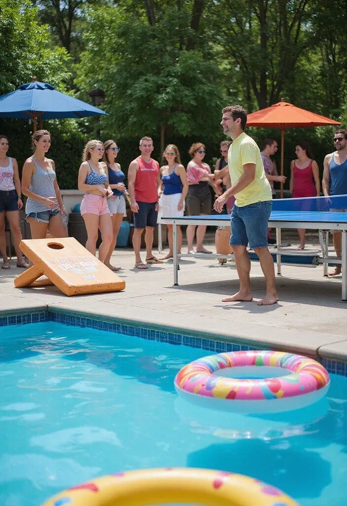 21 Stunning Pool Deck Decorating Ideas That Will Make You Want to Dive Right In! - 10. Playful Poolside Games