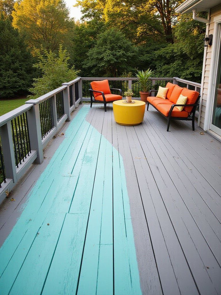 20 Luxurious Ideas for Your Outdoor Oasis 20 Colorful two-tone decking with turquoise border and modern outdoor furniture.