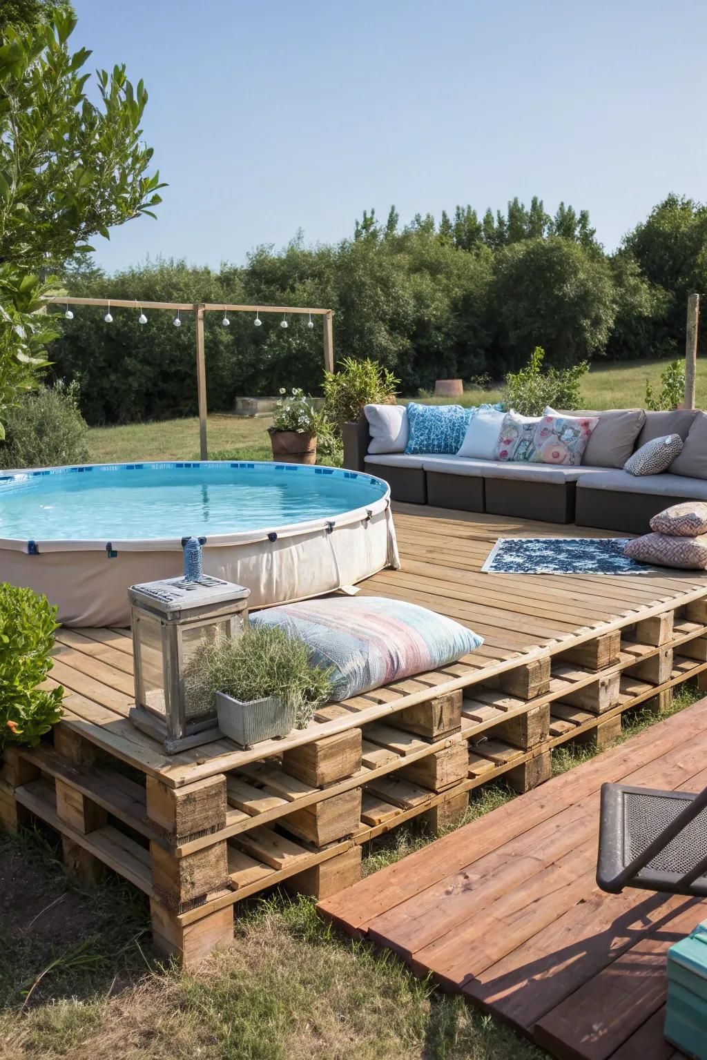 DIY pallet decks offer a rustic charm that’s both inviting and budget-friendly.
