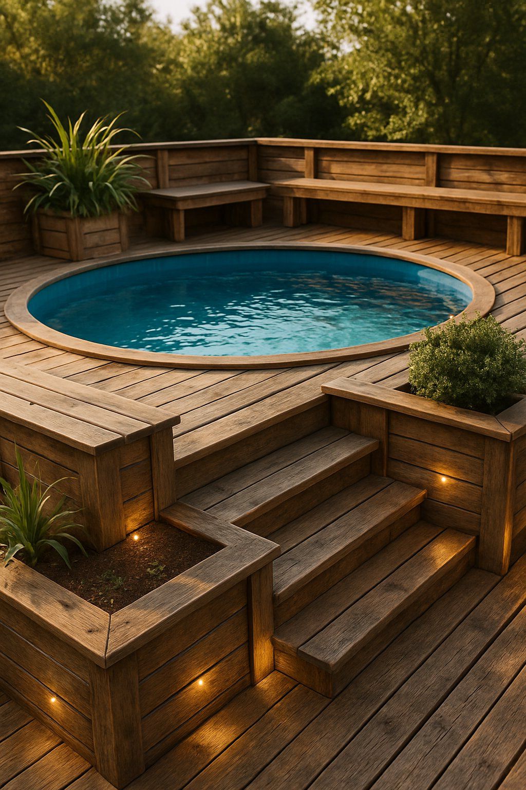 24 Inspiring Pool Deck Designs 16 pool deck for above ground pools ideas featuring the idea of Rustic Wooden Pool Decks.