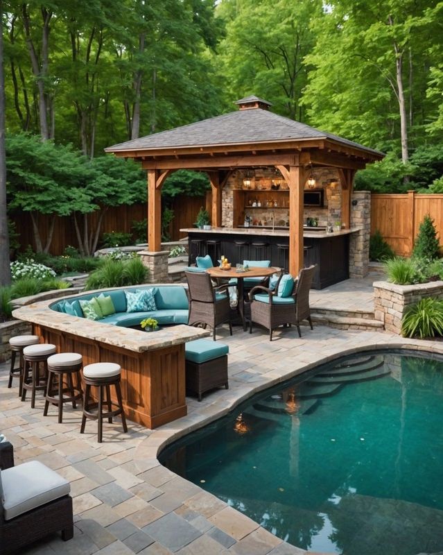 Revamp Your Poolside Paradise: 20 Cabana Ideas 7 Pool House Bar with Built-in Seating