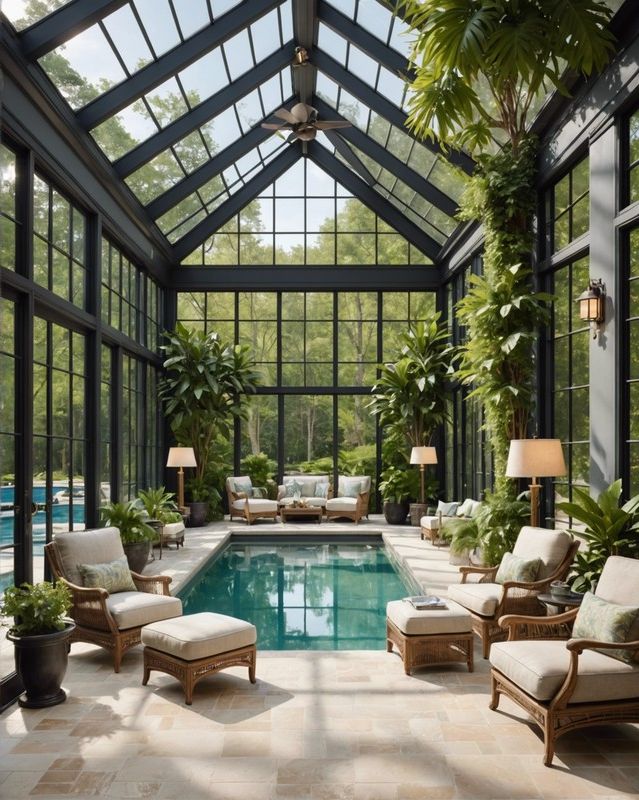 Revamp Your Poolside Paradise: 20 Cabana Ideas 11 Sunroom Pool House with Skylights
