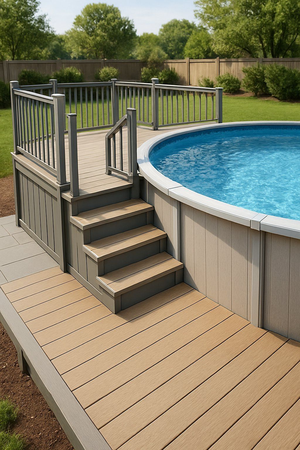 24 Inspiring Pool Deck Designs 17 pool deck for above ground pools ideas featuring the idea of Quick-Install Deck Systems.