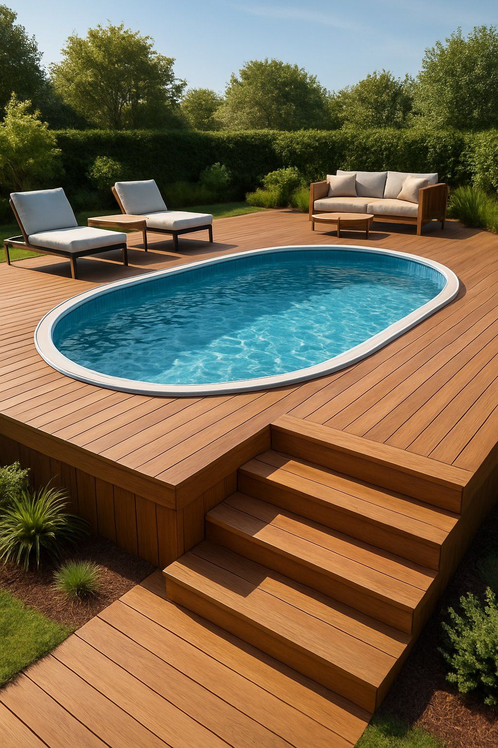 24 Inspiring Pool Deck Designs 14 pool deck for above ground pools ideas featuring the idea of Oval Pool Deck Solutions.