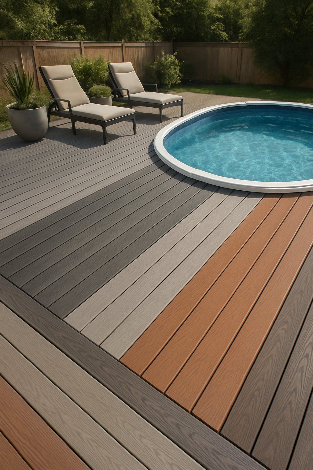 24 Inspiring Pool Deck Designs 4 pool deck for above ground pools ideas featuring the idea of Composite Decking Choices.