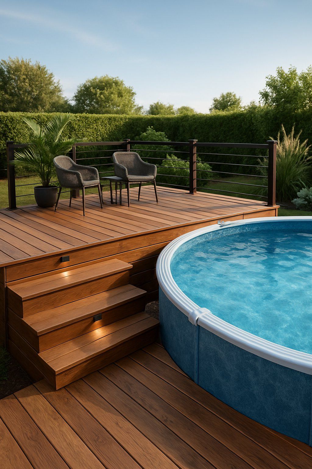 24 Inspiring Pool Deck Designs 11 pool deck for above ground pools ideas featuring the idea of Partial Deck Installations